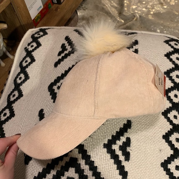 NWT • beige Pom corduroy baseball hat - Picture 2 of 5